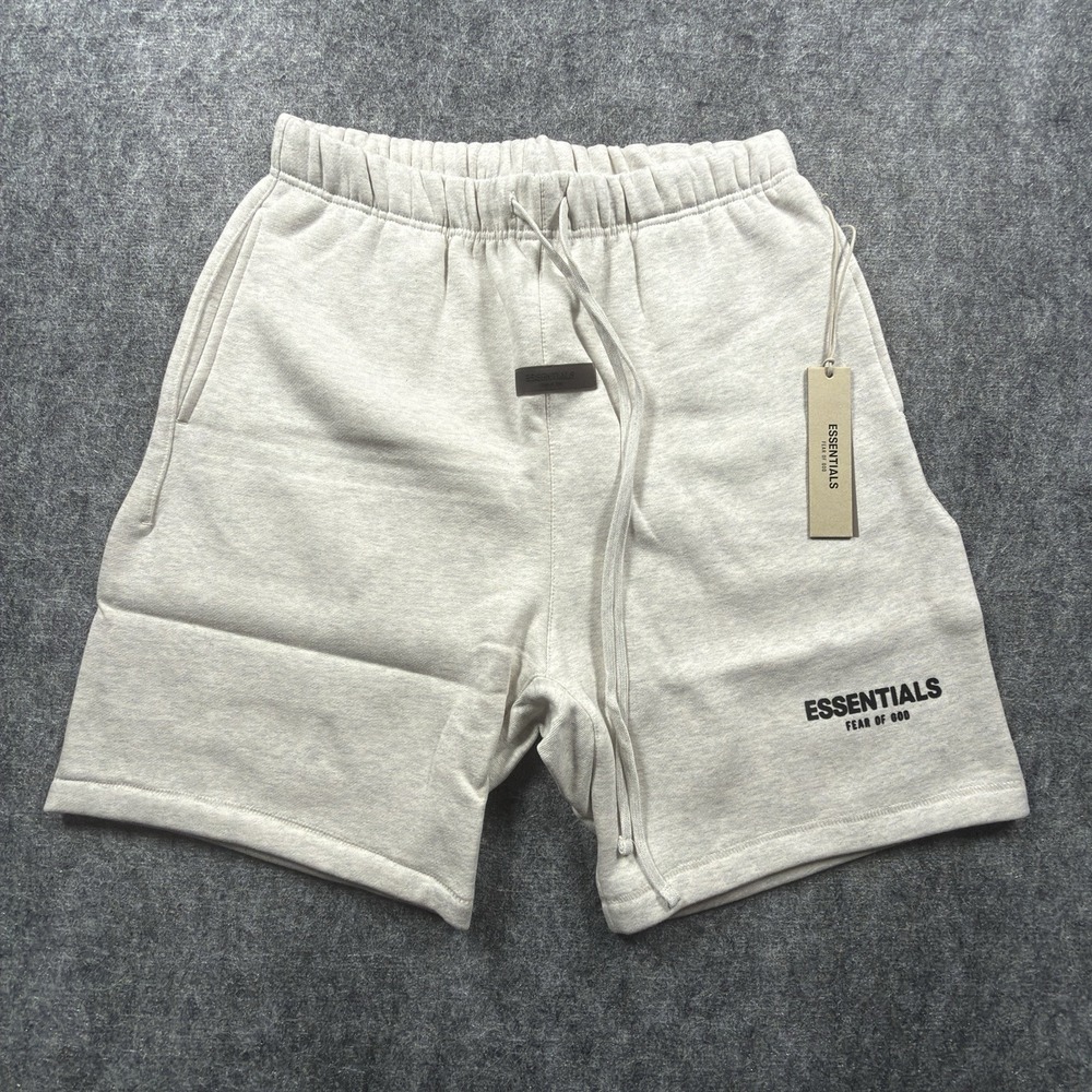 Fear of God Essentials Shorts Unisex Large Oatmeal Fleece Drawstring Graphic NWT